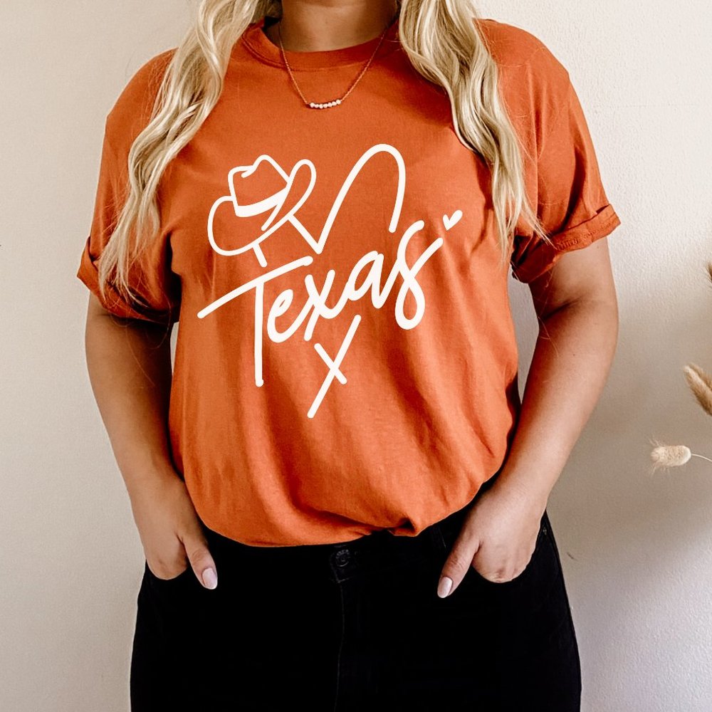 Texas Cowgirl heart and Hat Burnt Orange T Shirt - Picture 2 of 6